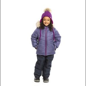 Toddler Girls Blue Purple Snowsuit Set Hooded Puffer Jacket Faux Fur Sz 2